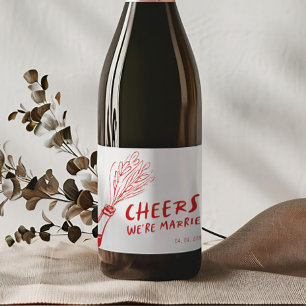 Modern Funky Retro Red Wedding Sparkling Wine Label