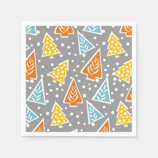 Modern, funky, stylized Christmas trees pattern Napkin (Front)