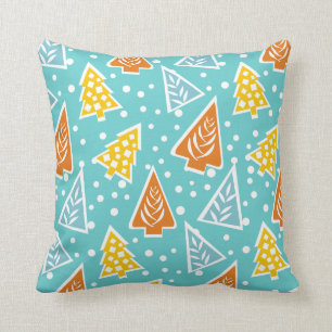 Modern, funky, stylized Christmas trees pattern Throw Pillow