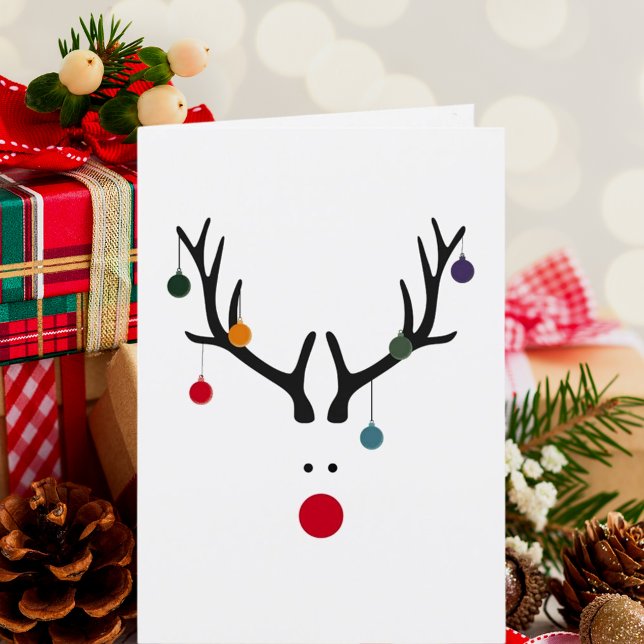 Modern funny abstract Christmas reindeer on white Holiday Card (Creator Uploaded)