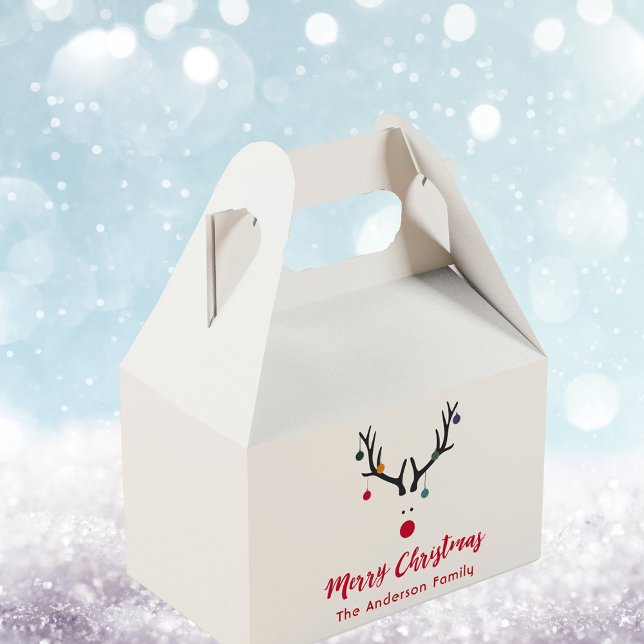 Modern funny abstract Christmas reindeer white Favor Box (Creator Uploaded)