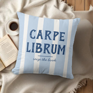 Modern Funny Book Lover's Quote Blue Striped Throw Pillow