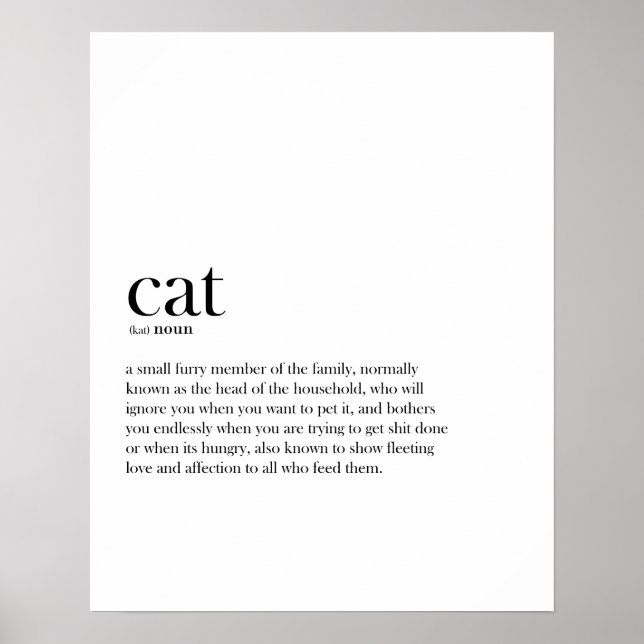 Modern funny Cat definition typography Poster (Front)