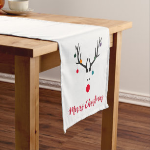 Modern funny Christmas reindeer on white Short Table Runner