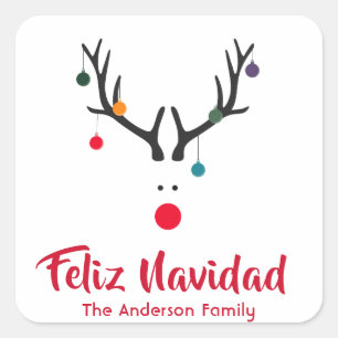 Modern funny Christmas reindeer on white Square Sticker