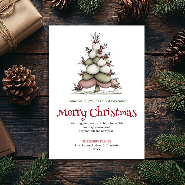 Modern Funny Christmas Tree Watercolor Greeting Holiday Card (Modern Funny Christmas Tree Watercolor Greeting Holiday Card)