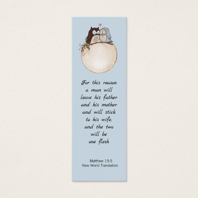 Modern Funny Couple Owls Wedding Bible Bookmark (Front)