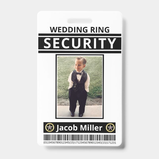 Modern Funny Custom Photo Ring Bearer ID Security Badge (Front)