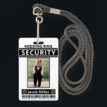 Modern Funny Custom Photo Ring Bearer ID Security Badge<br><div class="desc">Modern funny custom official wedding party ring bearer security ID badge featured in black. Add any child's name,  photo,  and message.</div>