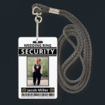 Modern Funny Custom Photo Ring Bearer ID Security Badge<br><div class="desc">Modern funny custom official wedding party ring bearer security ID badge featured in black. Add any child's name,  photo,  and message.</div>