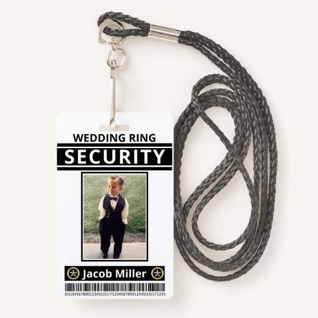 Modern Funny Custom Photo Ring Bearer ID Security Badge (Front with Lanyard)