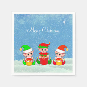 Modern Funny Cute Christmas Elf Buddies Napkin