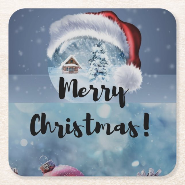 Modern funny cute Christmas reindeer      Square Paper Coaster (Front)