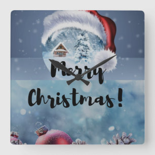 Modern funny cute Christmas reindeer Square Wall Clock