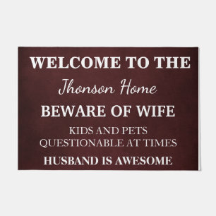 Modern Funny Family Name Welcome Personalized Door Doormat
