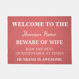 Modern Funny Family Name Welcome Personalized Door Doormat