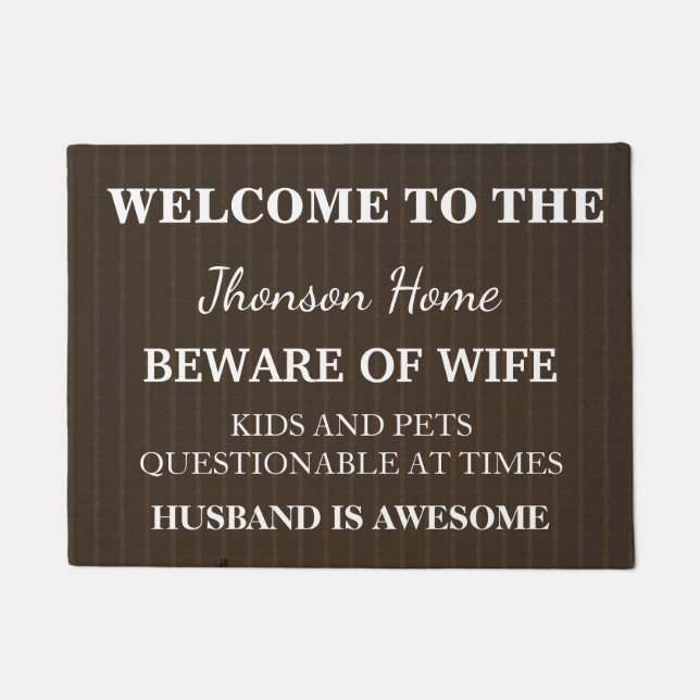 Modern Funny Family Name Welcome Personalized Door Doormat (Front)