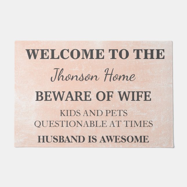 Modern Funny Family Name Welcome Personalized Door Doormat (Front)