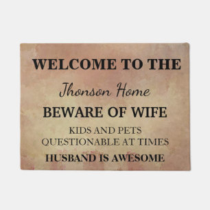 Modern Funny Family Name Welcome Personalized Doormat