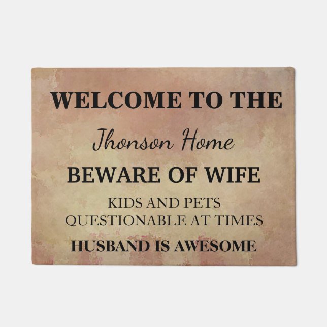 Modern Funny Family Name Welcome Personalized Doormat (Front)