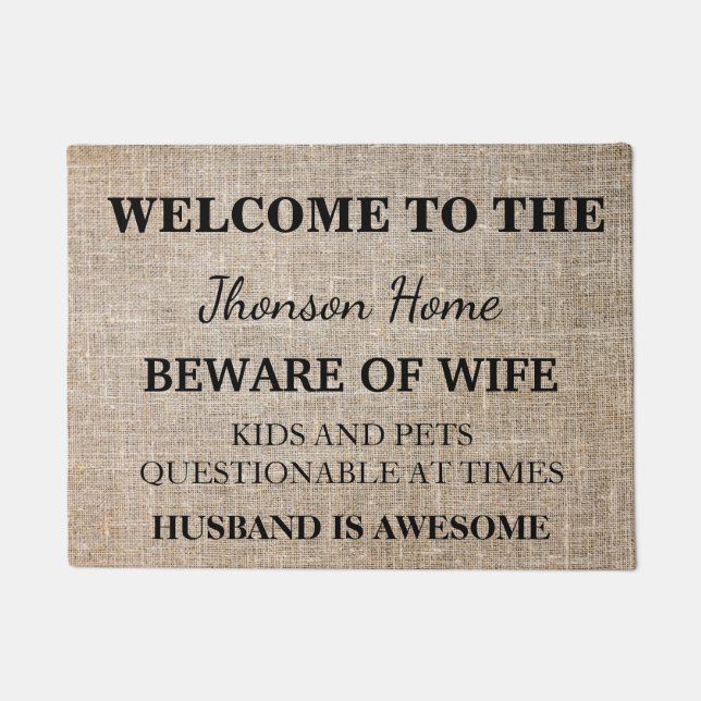 Modern Funny Family Name Welcome Personalized Doormat (Front)