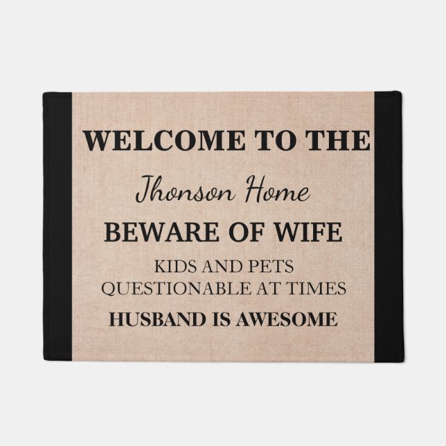 Modern Funny Family Name Welcome Personalized Doormat (Front)