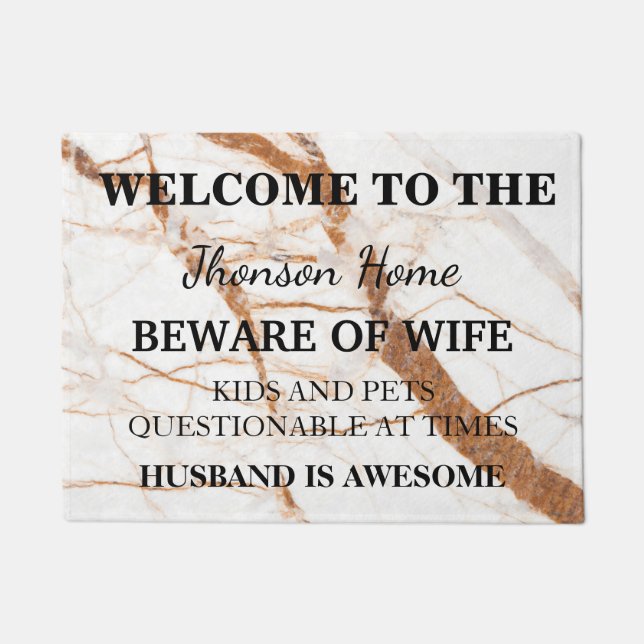 Modern Funny Family Name Welcome Personalized Doormat (Front)