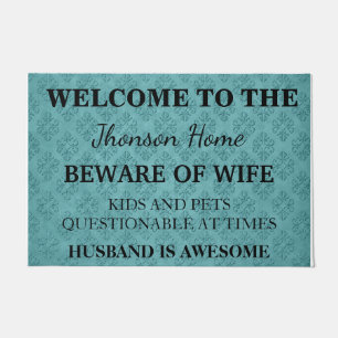 Modern Funny Family Name Welcome Personalized Doormat