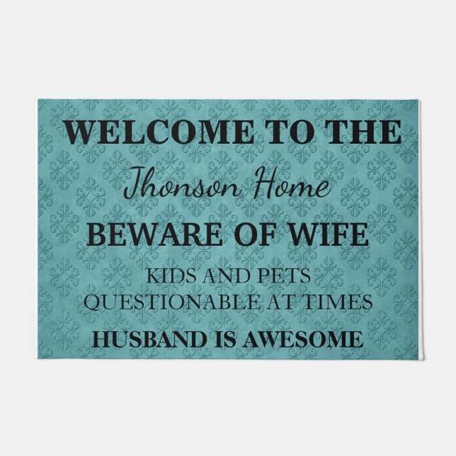 Modern Funny Family Name Welcome Personalized Doormat (Front)