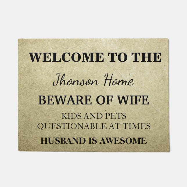 Modern Funny Family Name Welcome Personalized Doormat (Front)