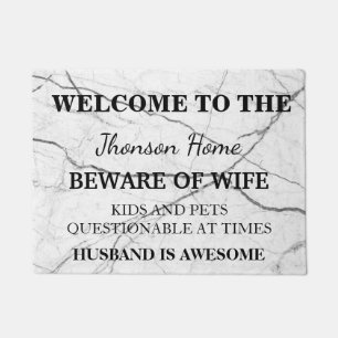 Modern Funny Family Name Welcome Personalized Doormat