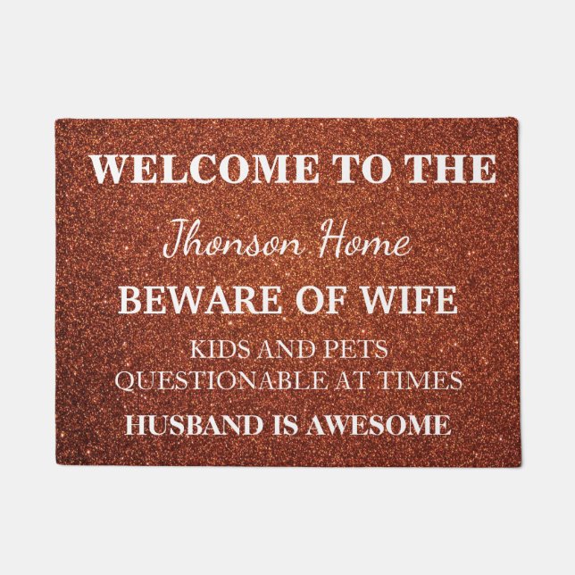 Modern Funny Family Name Welcome Personalized Doormat (Front)
