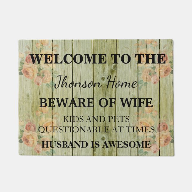 Modern Funny Family Name Welcome Personalized Doormat (Front)