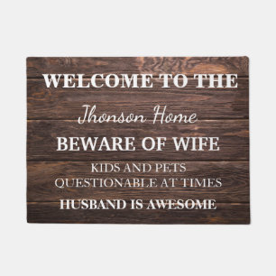 Modern Funny Family Name Welcome Personalized Doormat