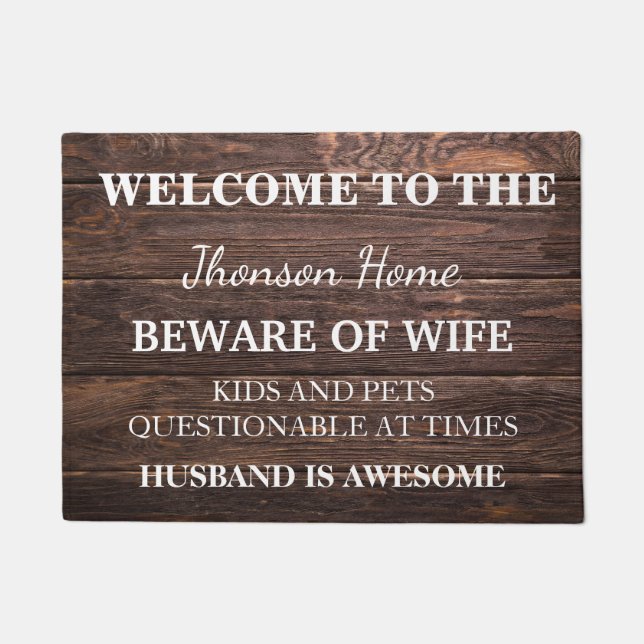 Modern Funny Family Name Welcome Personalized Doormat (Front)
