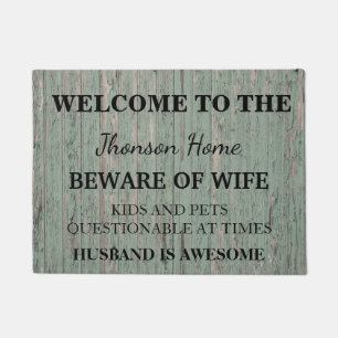 Modern Funny Family Name Welcome Personalized Doormat