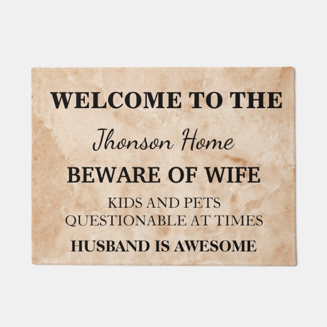 Modern Funny Family Name Welcome Personalized Doormat (Front)