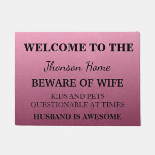 Modern Funny Family Name Welcome Personalized Doormat