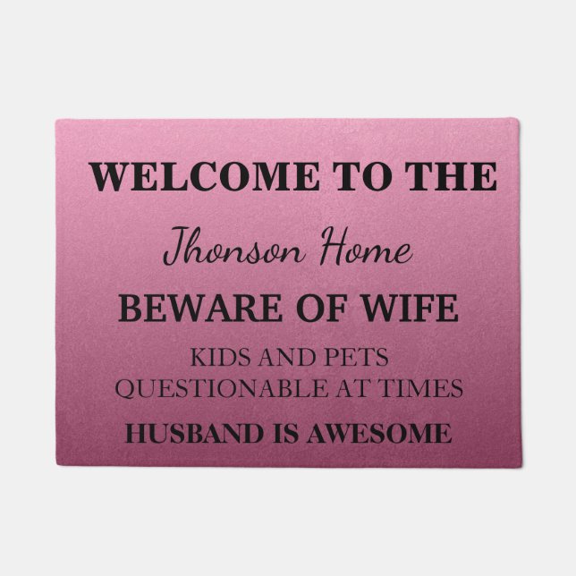 Modern Funny Family Name Welcome Personalized Doormat (Front)