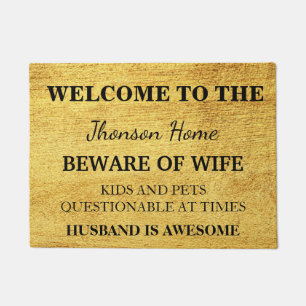 Modern Funny Family Name Welcome Personalized Doormat