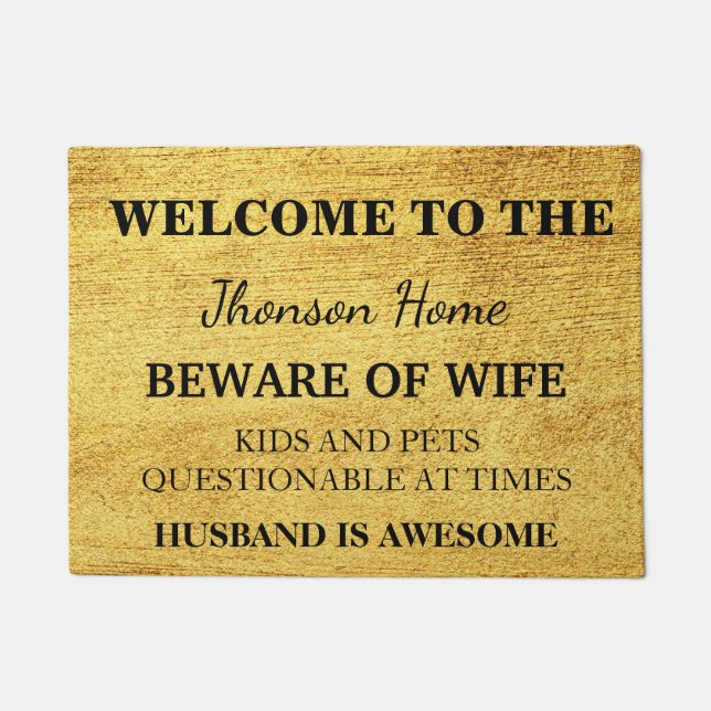 Modern Funny Family Name Welcome Personalized Doormat (Front)