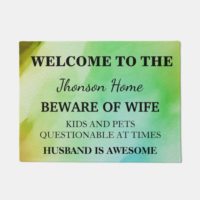 Modern Funny Family Name Welcome Personalized Doormat (Front)