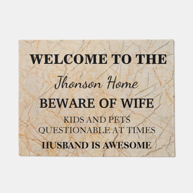 Modern Funny Family Name Welcome Personalized Doormat (Front)