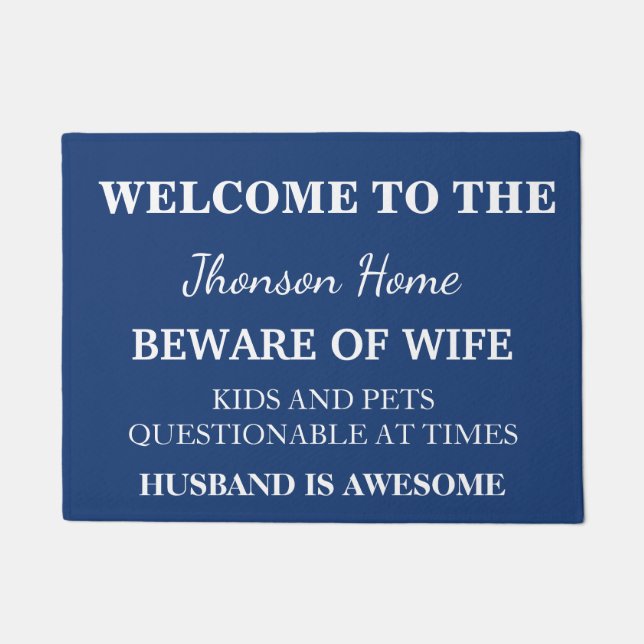 Modern Funny Family Name Welcome Personalized Doormat (Front)