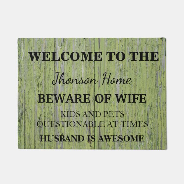 Modern Funny Family Name Welcome Personalized Doormat (Front)
