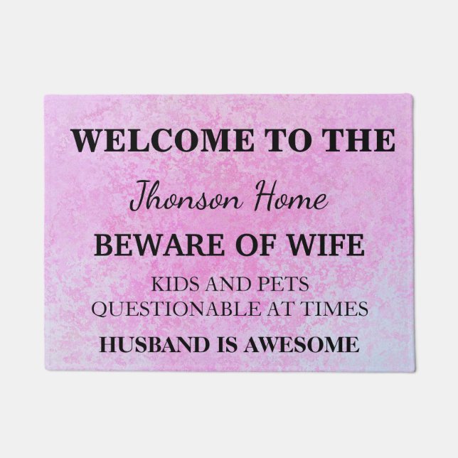 Modern Funny Family Name Welcome Personalized Doormat (Front)
