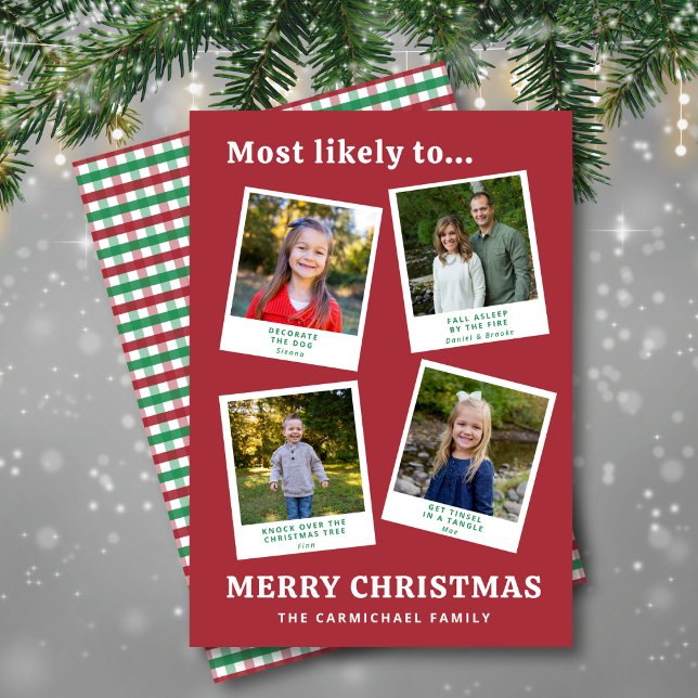 Modern Funny Family Photos Red Green Check Holiday (Drop in your photos + edit every funny caption.
Clean modern layout with holiday colors.)