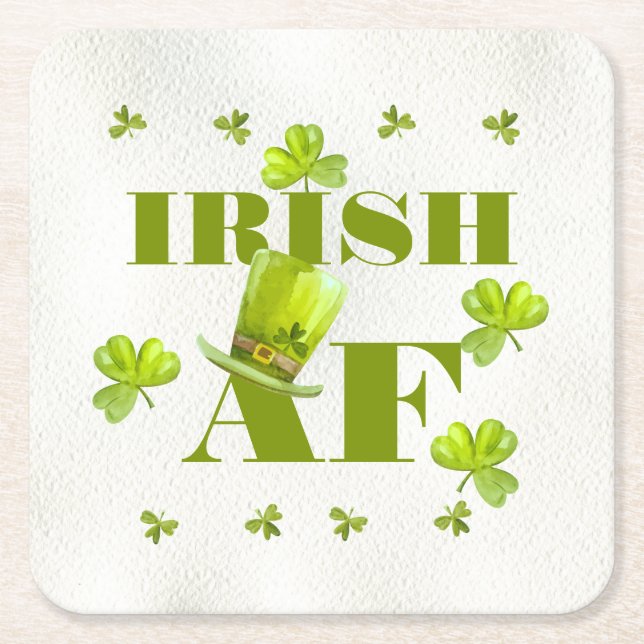 Modern Funny IRISH AF  Square Paper Coaster (Front)