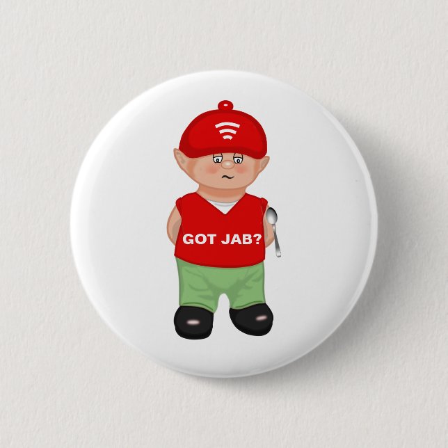 Modern funny jabbed cartoon 2 inch round button (Front)