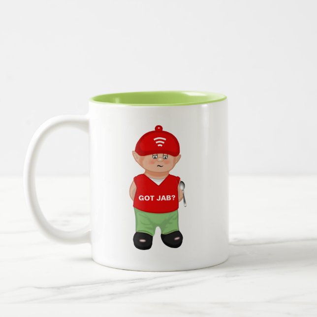 Modern funny jabbed cartoon Two-Tone coffee mug (Left)